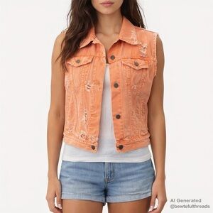 Ralph Lauren Orange Distressed Denim Vest M Y2K Festival Western